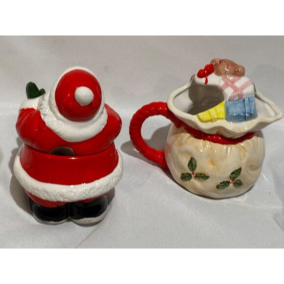 Vintage Lillian Vernon Santa & Toy Bag •Creamer•Lidded Sugar Set Collector MCM - Picture 5 of 10